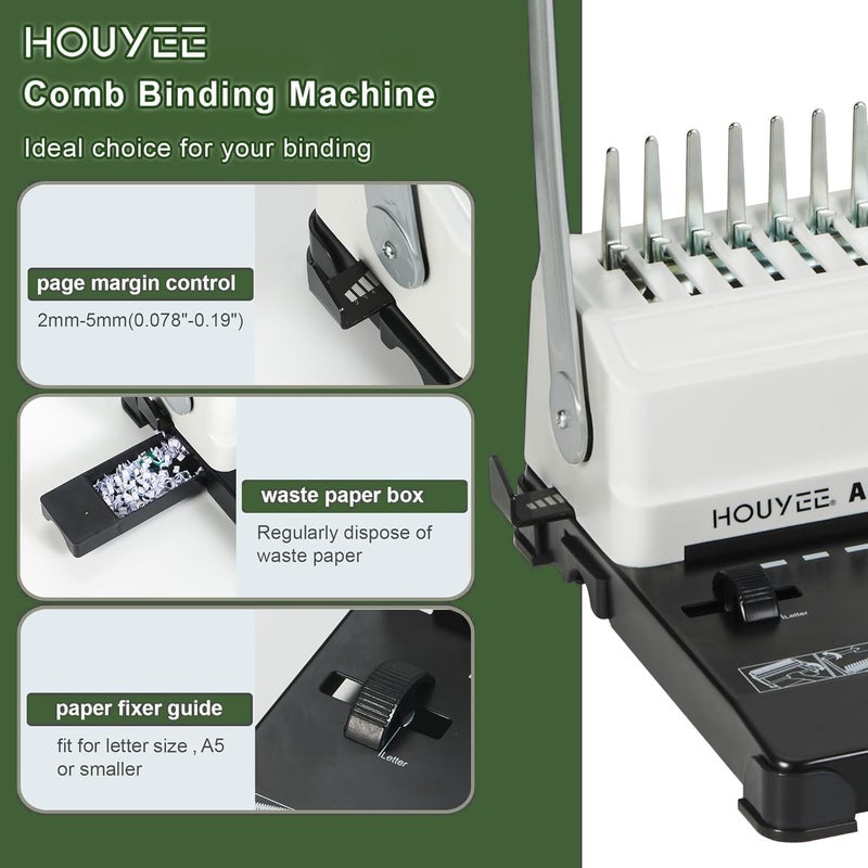HOUYEE Store Binding Machine, 19 Holes, 450 Sheets, Comb Binding Machines with 50 PCS 1/2" Comb Binding Spines, Comb Binder Machine for Letter Size Paper，Adjustable Margin - Image 3